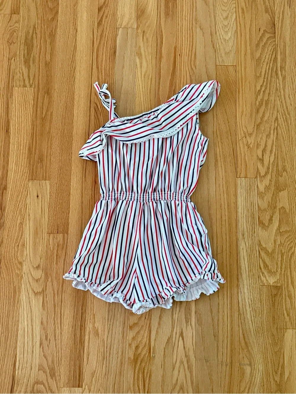 Janie & Jack Red White & Blue Striped Ruffle Romper, Size 8